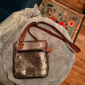 Consuela silver brown Leather Crossbody Bag with Textured Finish